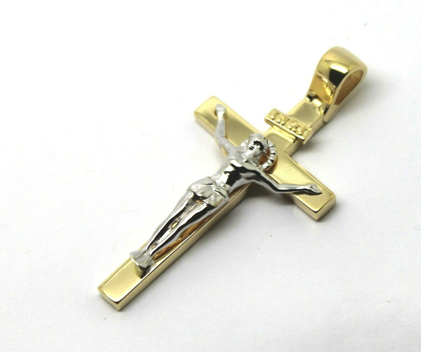 Genuine 18ct 750 Yellow & White Gold Full Solid Heavy Crucifix Cross Pendant