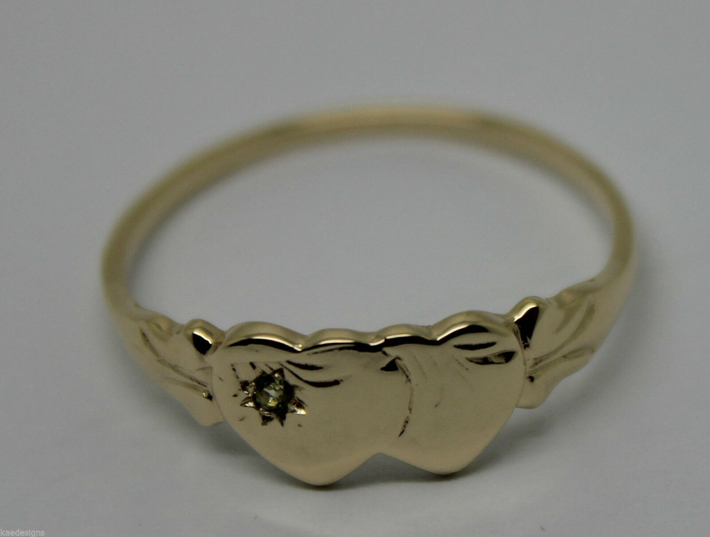 Genuine Size Q, 9ct Yellow, Rose or White Gold Double Heart Signet Ring Peridot -August Birthstone