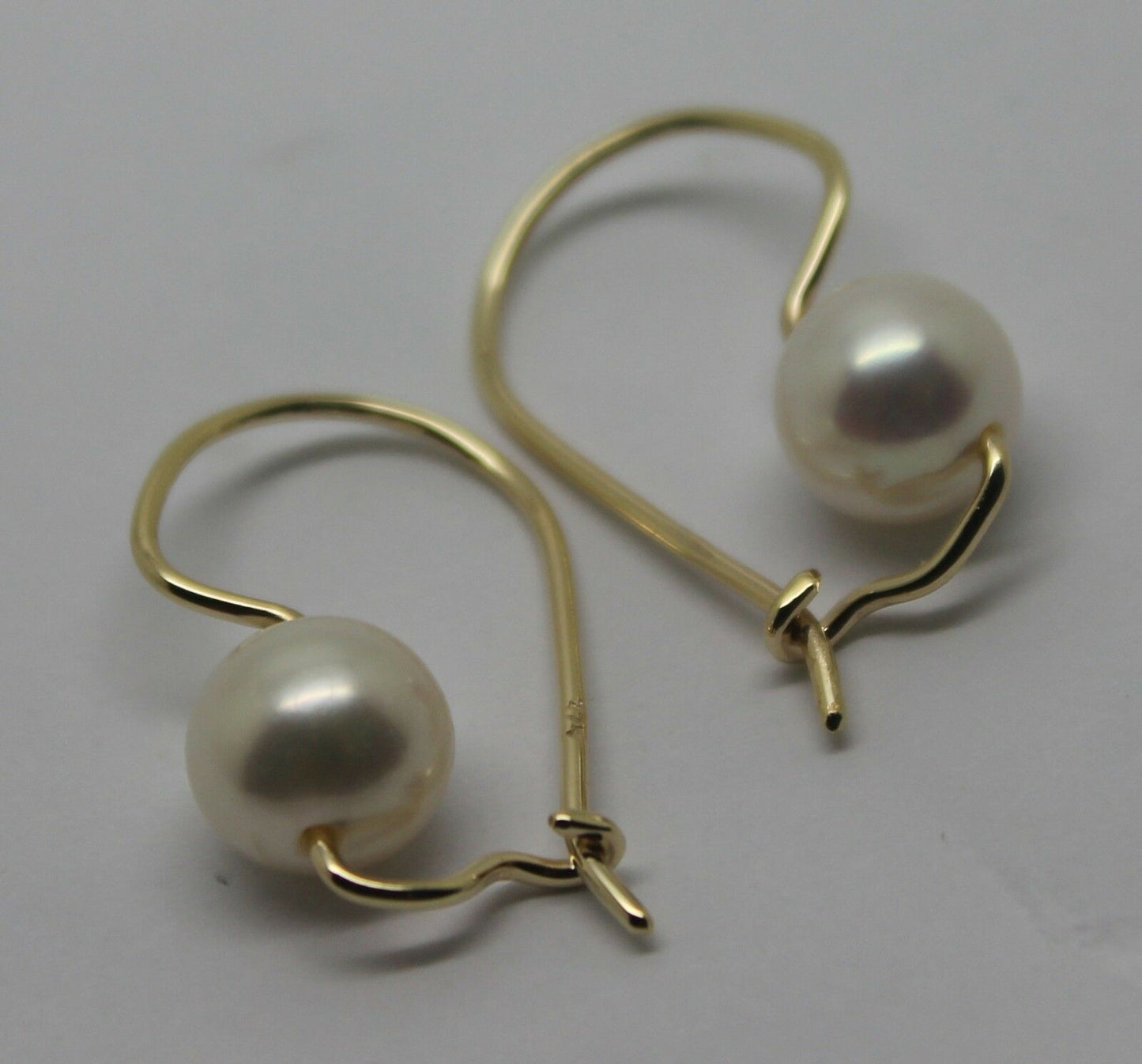 Genuine 9ct 9k Yellow, Rose or White Gold 8mm White Pearl Hook Earrings