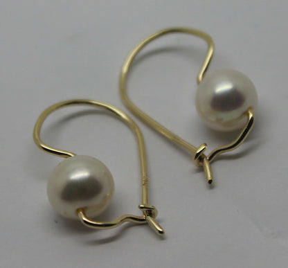 Genuine 9ct 9k Yellow, Rose or White Gold 8mm White Pearl Hook Earrings