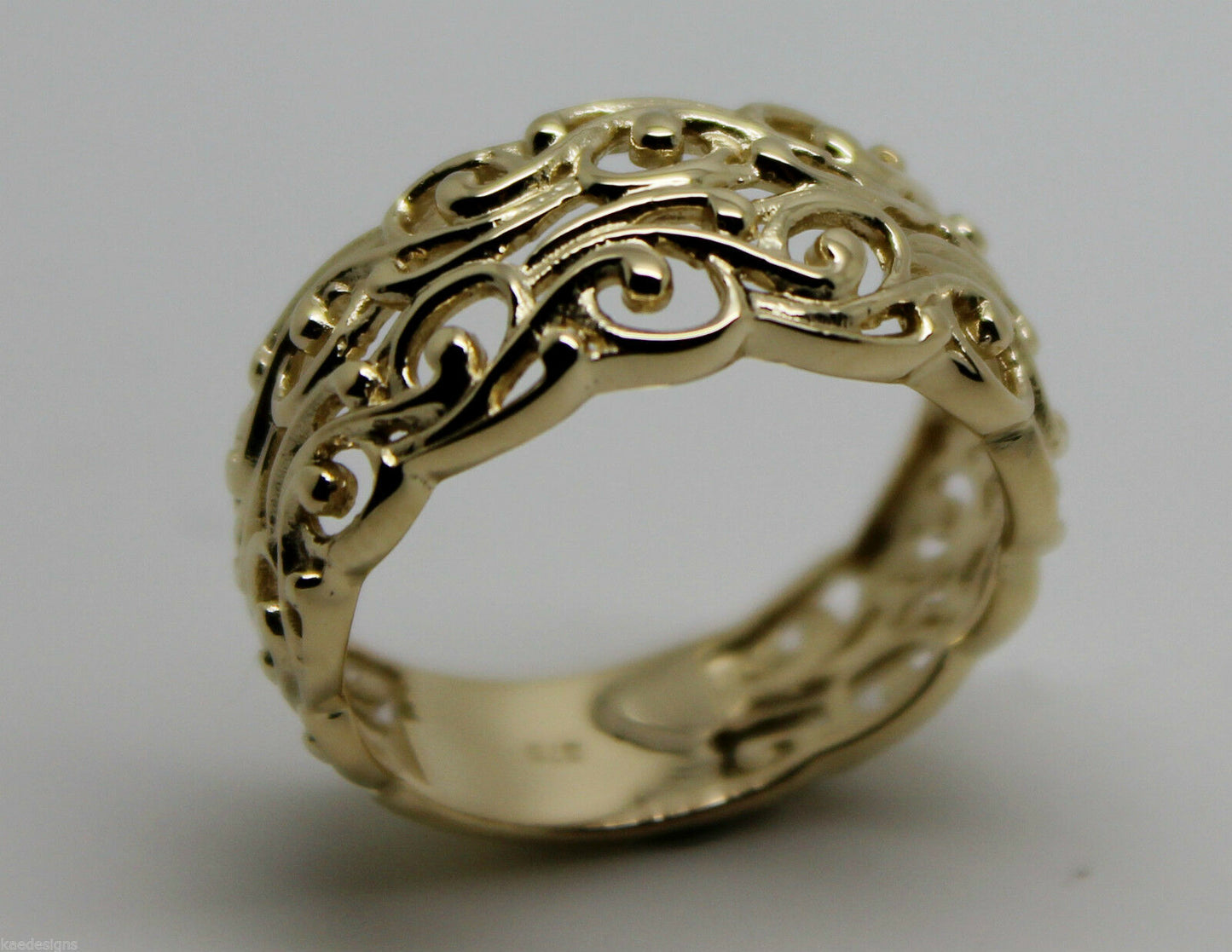 Kaedesigns New 9ct 375 Wide Yellow Gold Wide Flower Filigree Ring - Choose your size