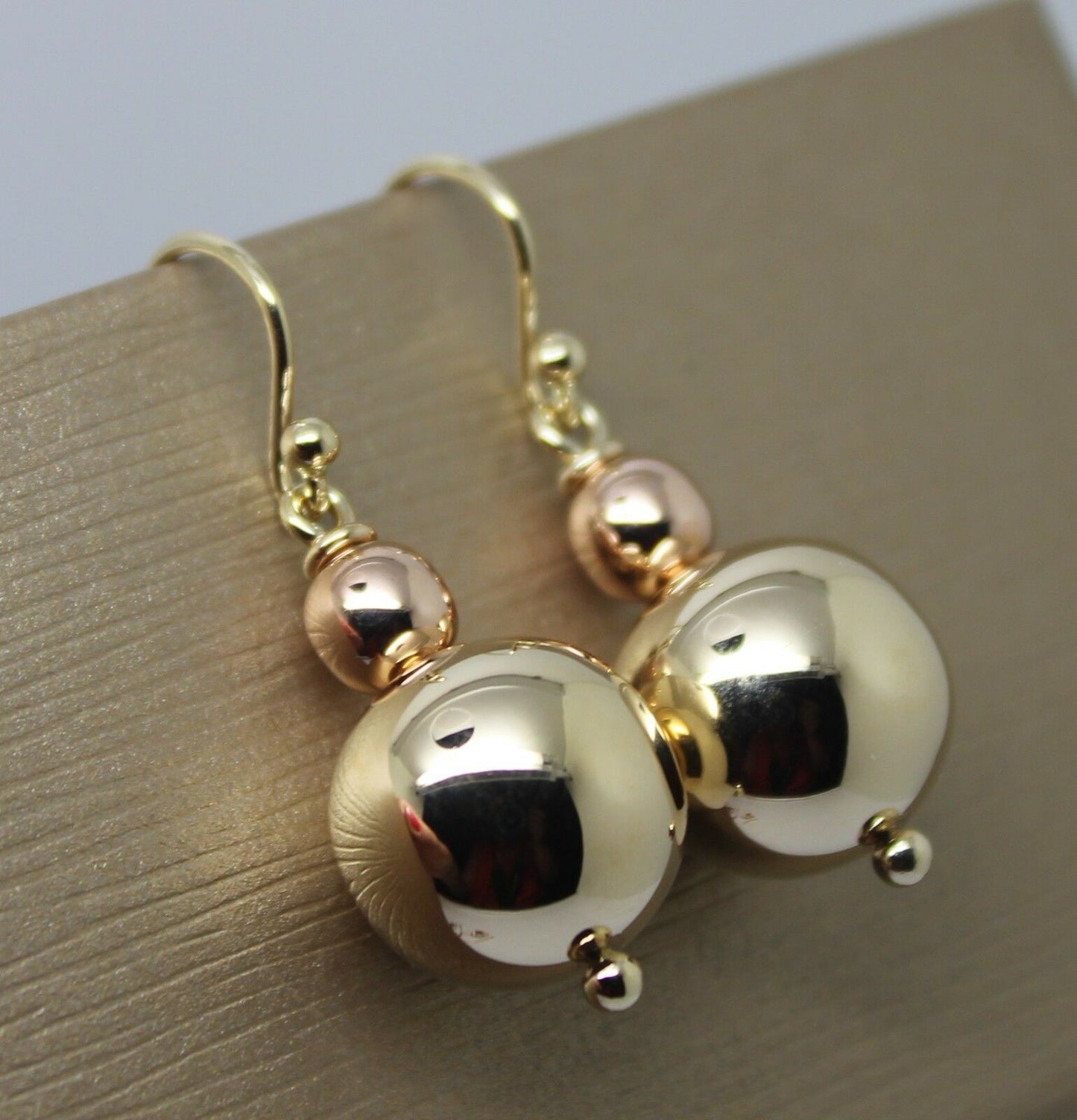 Kaedesigns Genuine Huge 9ct 9K Yellow & Rose Gold Hook Ball Drop Earrings