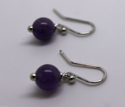 Genuine 9ct White Gold 8mm Purple Amethyst Ball Earrings