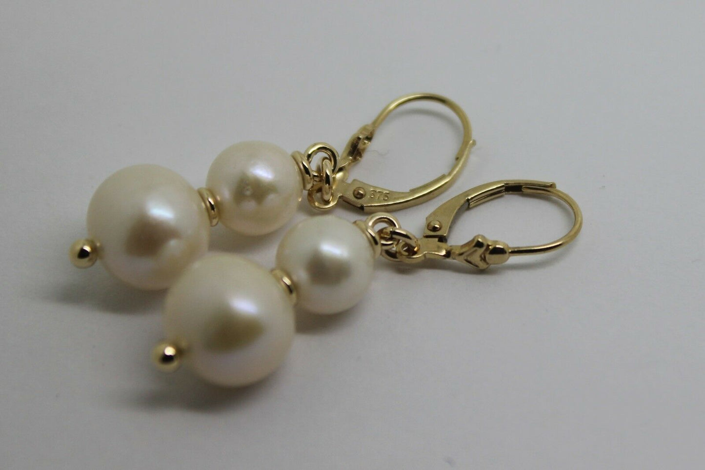 New 9ct 9k Yellow Gold 6mm & 8mm White Pearl Continental Clip Earrings