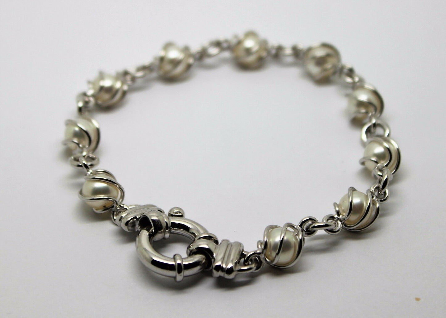 Kaedesigns New 9ct White Gold Bolt Ring Freshwater White Pearl Bracelet