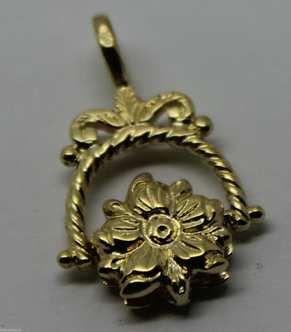 Genuine 9ct 9k Solid Yellow Gold  Flower Spinner Pendant