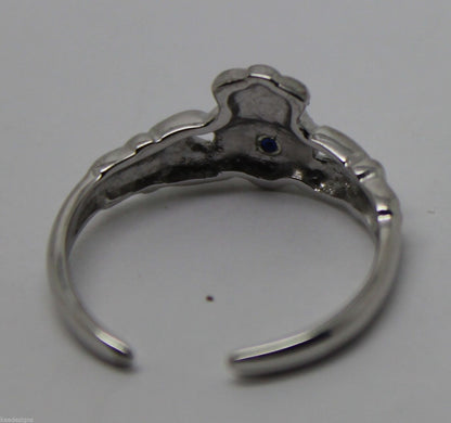 Genuine 9ct White Gold Irish Claddagh Blue Sapphire Toe Ring