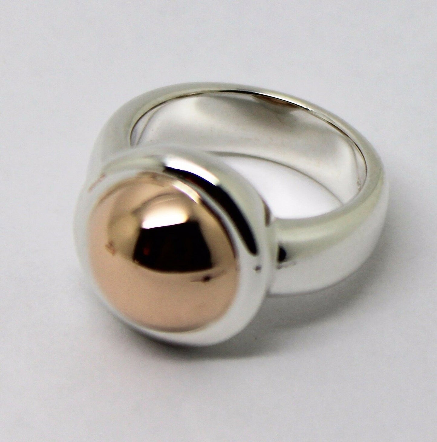 New Genuine Sterling Silver & 9ct Rose Gold 375 Half Ball Ring