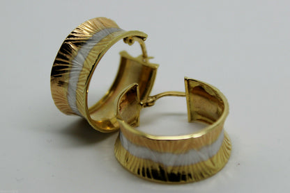 Genuine 18ct 750 Yellow, White & Rose Gold Hoop Earrings