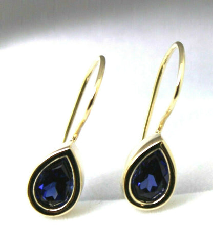 Genuine  9ct Yellow, Rose or White Gold Blue Stone Teardrop Earrings