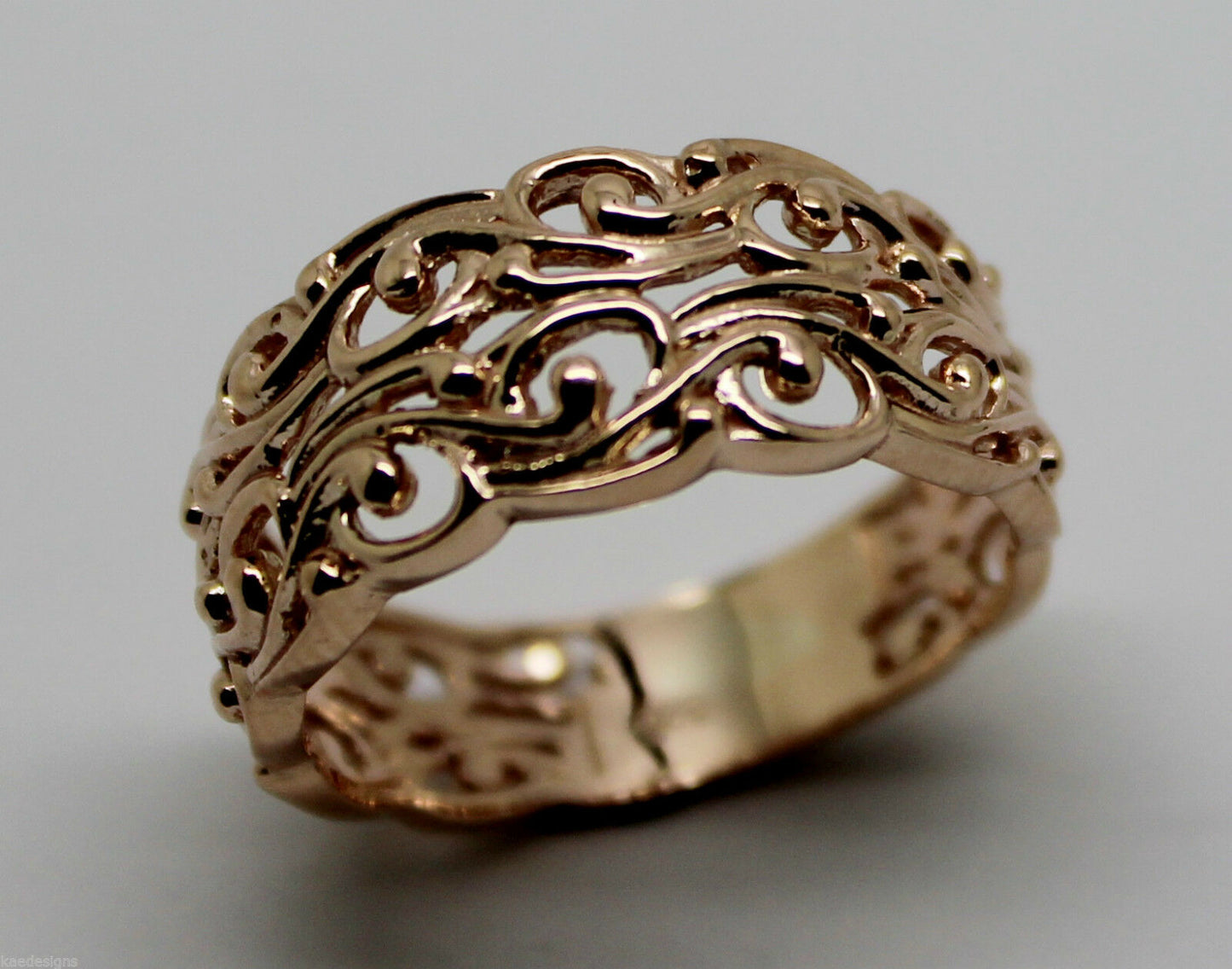 Kaedesigns New Genuine Size P 9ct Yellow, Rose or White Gold Wide Flower Filigree Ring