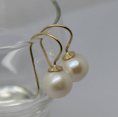 Kaedesigns  New 9ct 9k Yellow, Rose or White Gold 10mm Pearl Ball Drop Earrings