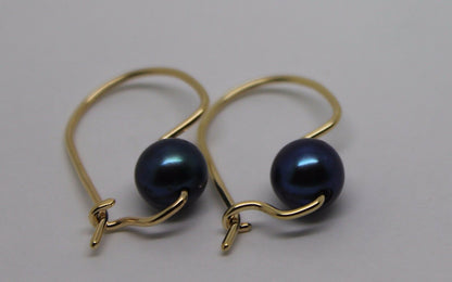 Kaedesigns New 9ct Yellow, Rose or White Gold 8mm Black Pearl Hook Earrings