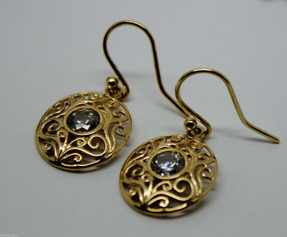 9ct Yellow, White, or Rose Gold Cubic Zirconia Oval Filigree Hook Earrings