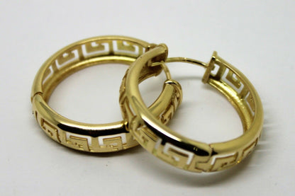 Heavy Solid Large 18ct 750 Yellow, Rose Or White Gold Greek Key Hoop Earrings