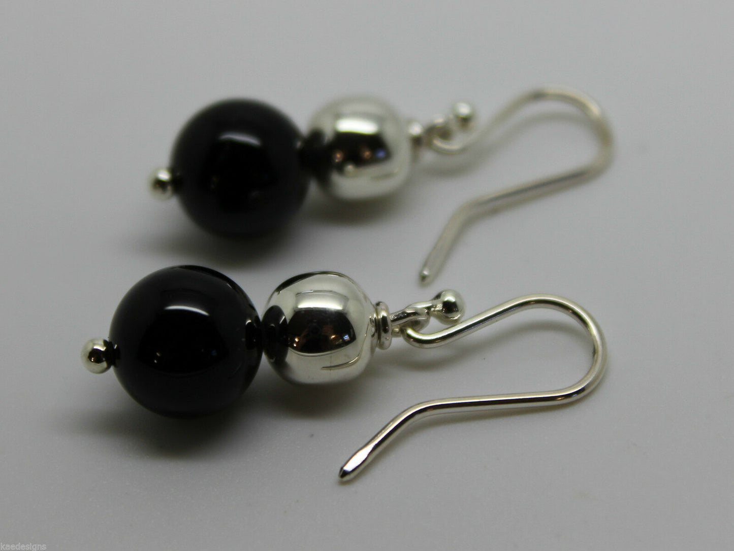 Sterling Silver 8mm Silver Ball & 10mm Onyx Wide Ball Earrings