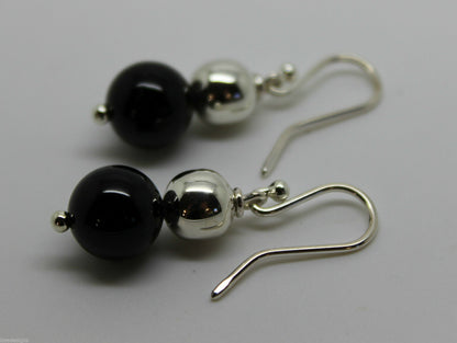 Sterling Silver 8mm Silver Ball & 10mm Onyx Wide Ball Earrings