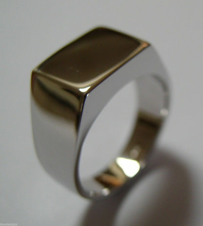 Genuine Heavy Solid 9ct White Or Rose Or Yellow Gold Rectangular Men Signet Ring