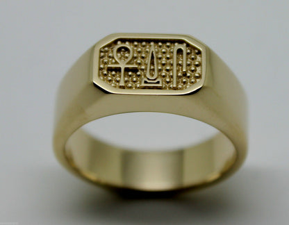 10ct Yellow, Rose or White Gold Signet Ring Egyptian Hieroglyphic symbols-Success,Happiness & Health