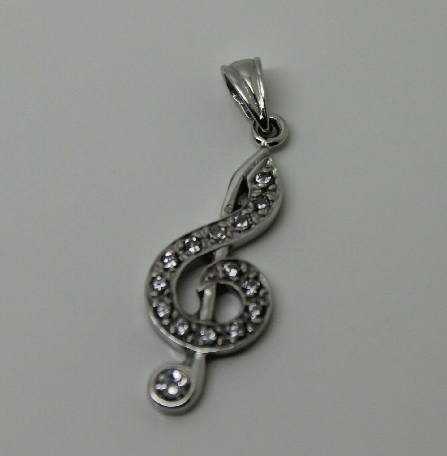 Genuine 9ct 9kt White Gold Cubic Zirconia Treble Clef Pendant