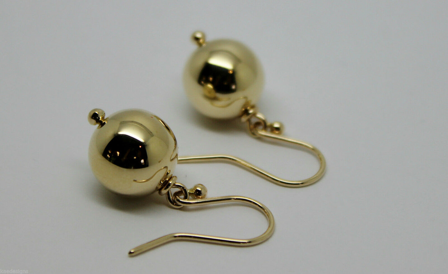 Kaedesigns 9ct Yellow Or White Or Rose Gold 12mm Hook Euro Ball Drop Earrings