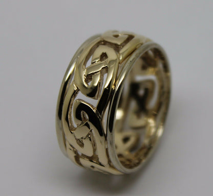 Size Z + 2 Genuine Heavy Solid 9ct Yellow & White Gold 12mm Large Celtic Ring