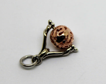 Genuine 9ct Solid 8mm Rose & White Gold Ball Spinner Pendant