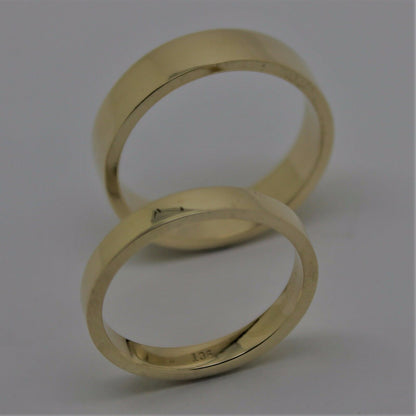 Genuine His & Hers Set Solid 9ct 9K Yellow Gold Flat Plain Wedding Bands Couple Rings