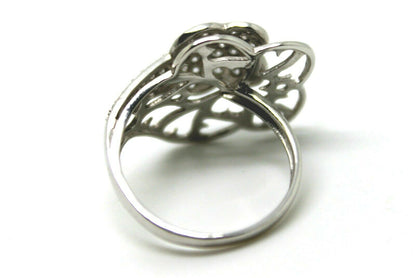 Genuine 18ct Four Leaf Clover Cubic Zircon White Gold Dress Ring