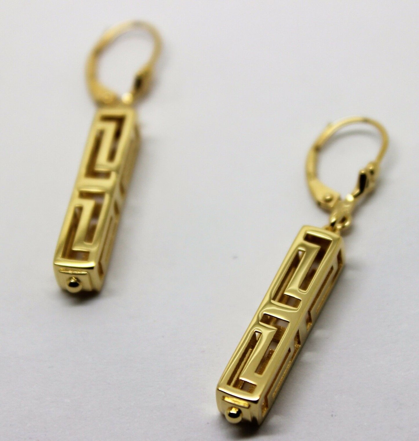 Kaedesigns, Genuine 9ct Yellow, Rose or White Gold Greek Key Continental Hook Earrings