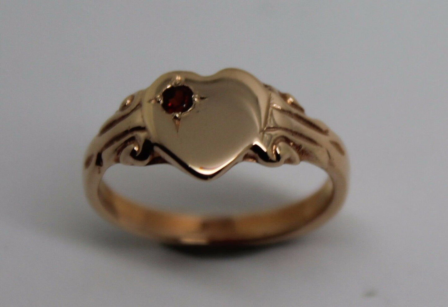 Genuine Solid 9ct Rose Gold Ruby Stone Heart Signet Ring -July Birthstone