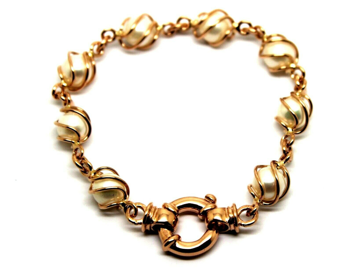 Genuine Handmade 9ct Rose Gold Freshwater White Pearl 19cm Bracelet