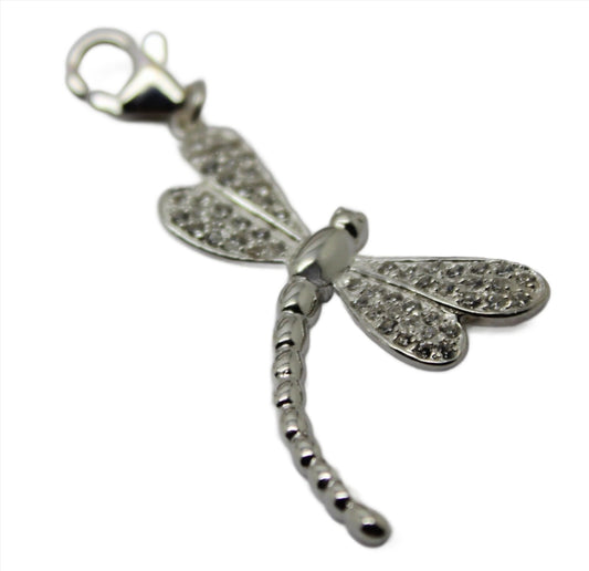 Sterling Silver 925 Dragonfly Cubic Zircon Pendant + Clasp