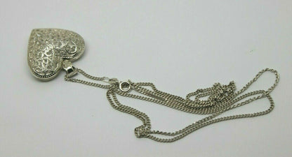 Sterling Silver Huge Filigree Heart Pendant + 70cm Chain