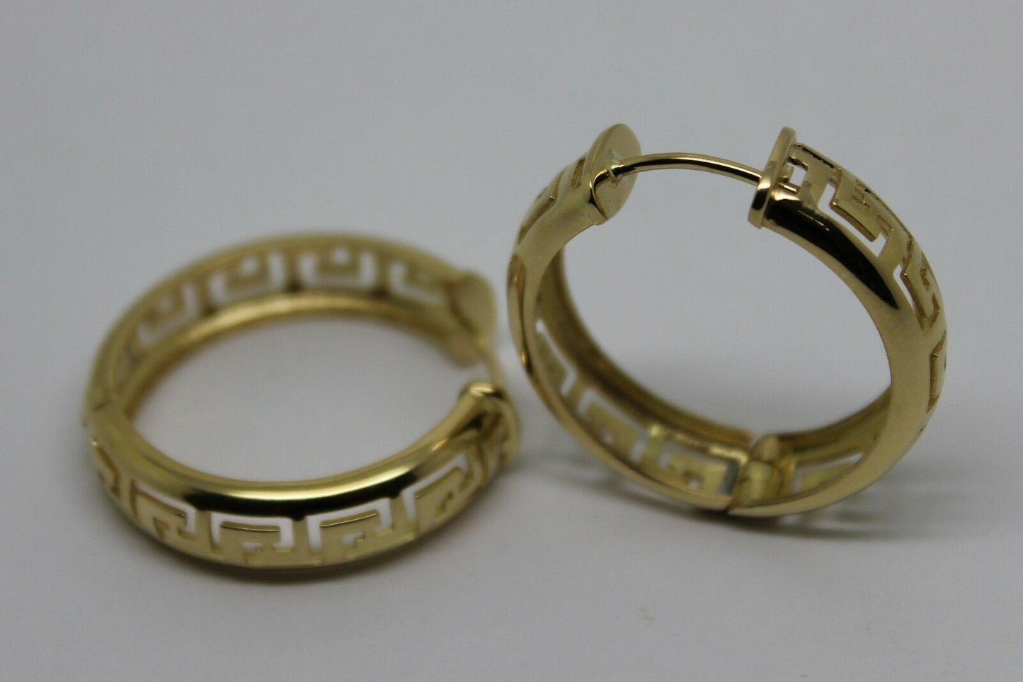 Heavy Solid Large 18ct 750 Yellow, Rose Or White Gold Greek Key Hoop Earrings