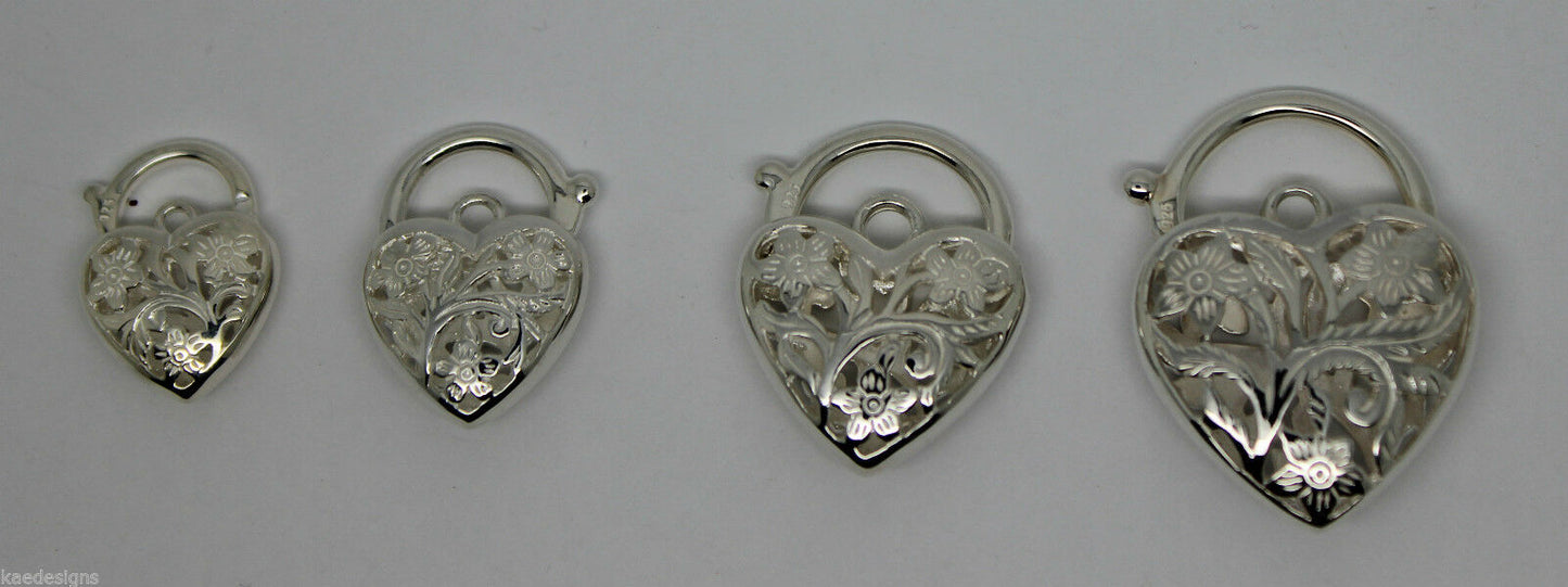 Sterling Silver 925 Filigree Heart Pendant Padlock 4 Sizes,14mm,15mm,18mm, 23mm