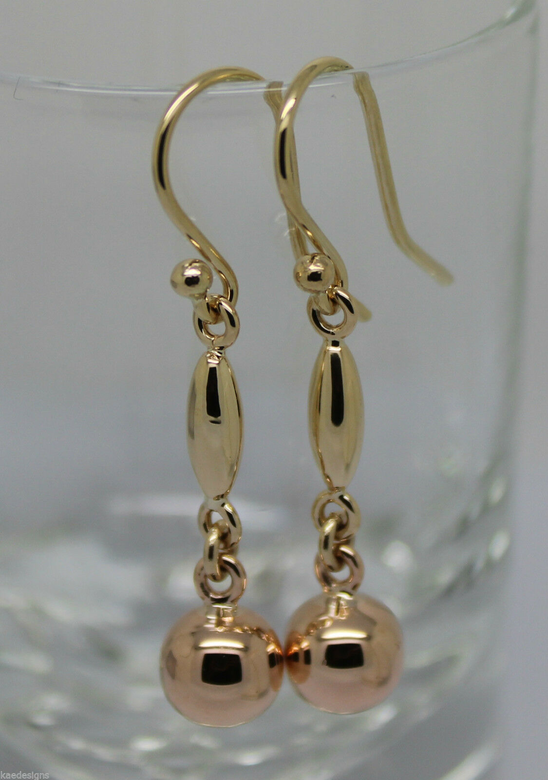 Kaedesigns, 9ct 9kt Yellow Or White Or Rose Gold 8mm Ball Long Drop Earrings