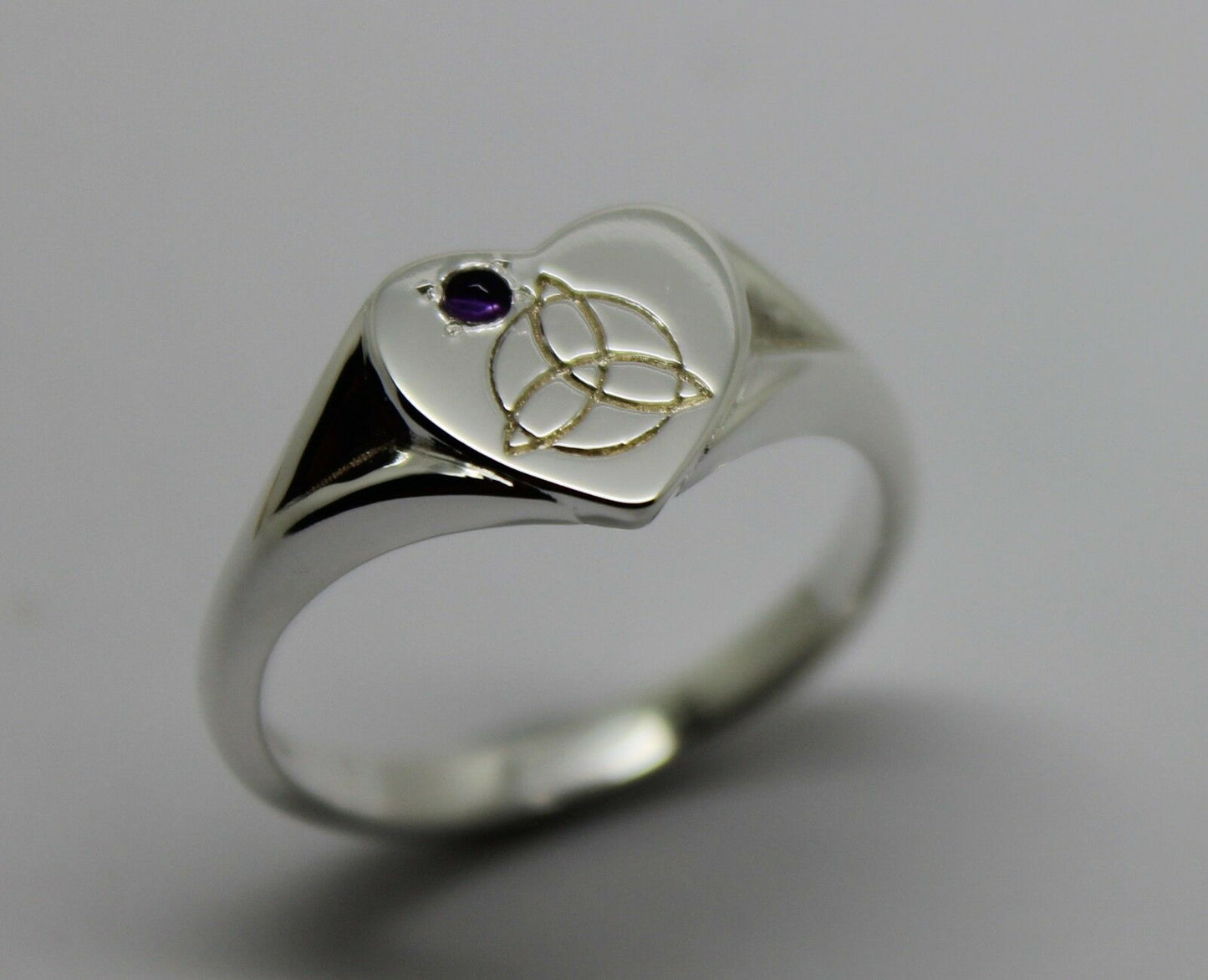 Kaedesigns,Genuine Sterling Silver Full Solid Celtic Signet Ring Amethyst Stone