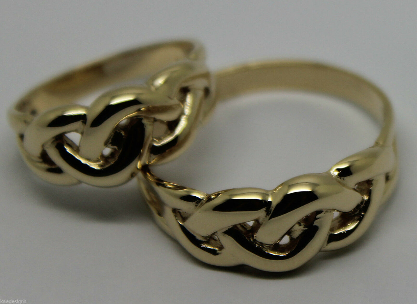 Genuine His & Hers Set Solid 9ct 9K Yellow Gold Celtic Weave Wedding Couple Bands Rings