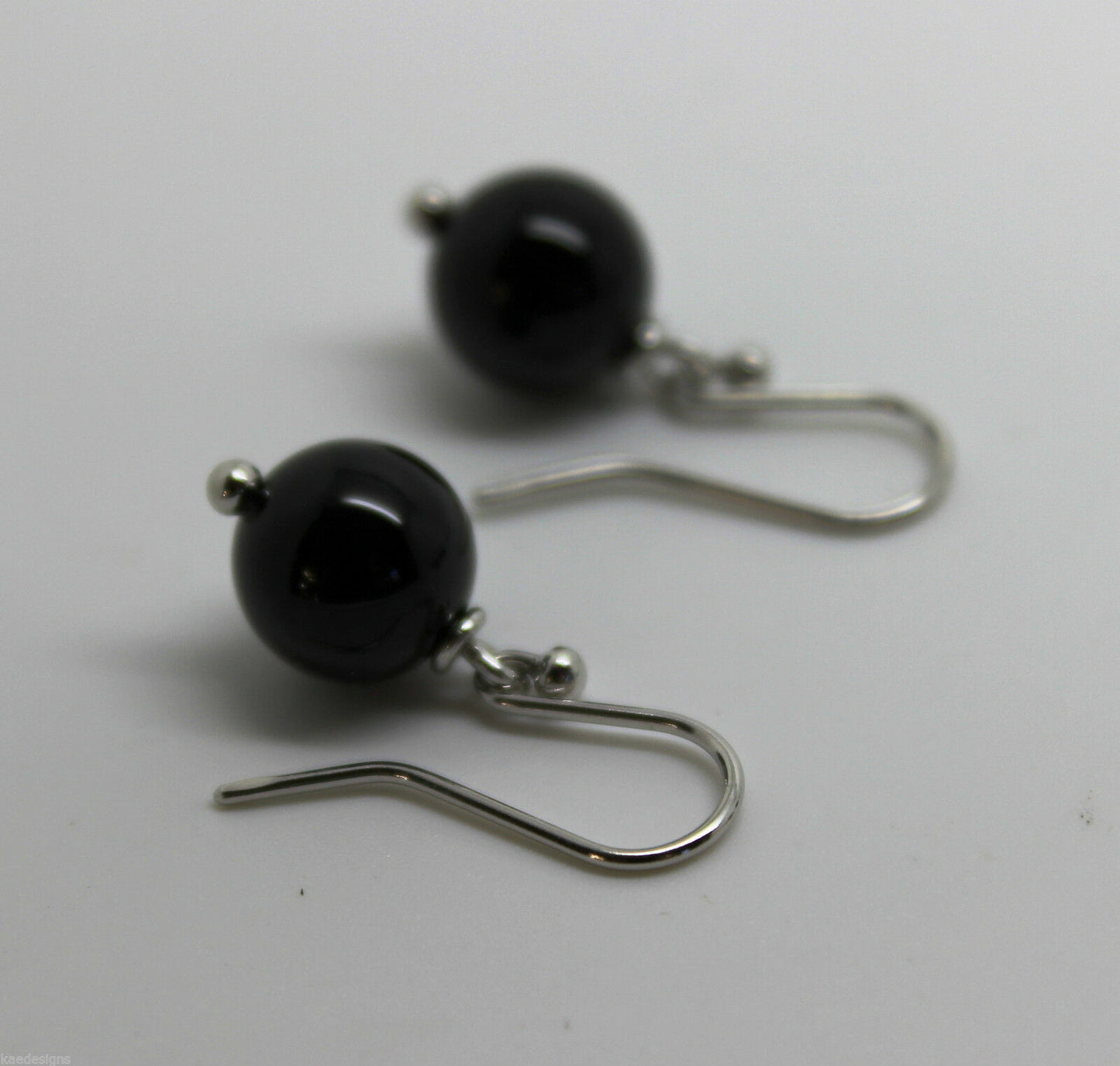 Genuine 9ct White Gold 10mm Black Onyx Round Ball Earrings