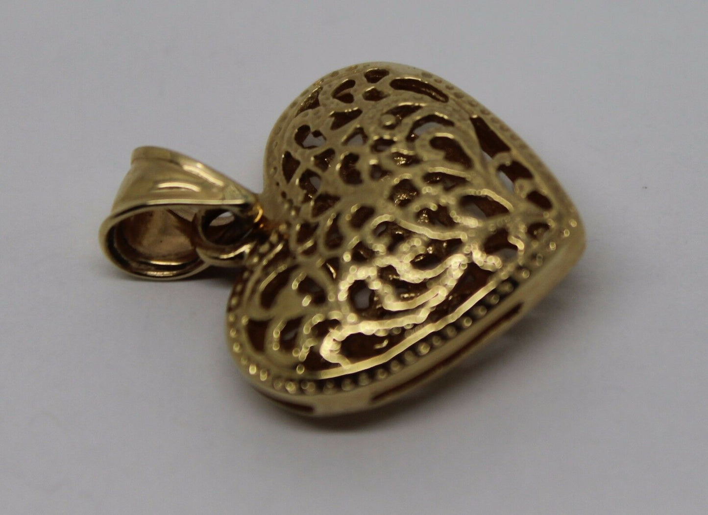 Genuine 9ct Yellow, Rose or White Gold Small to Medium Filigree Heart Pendant