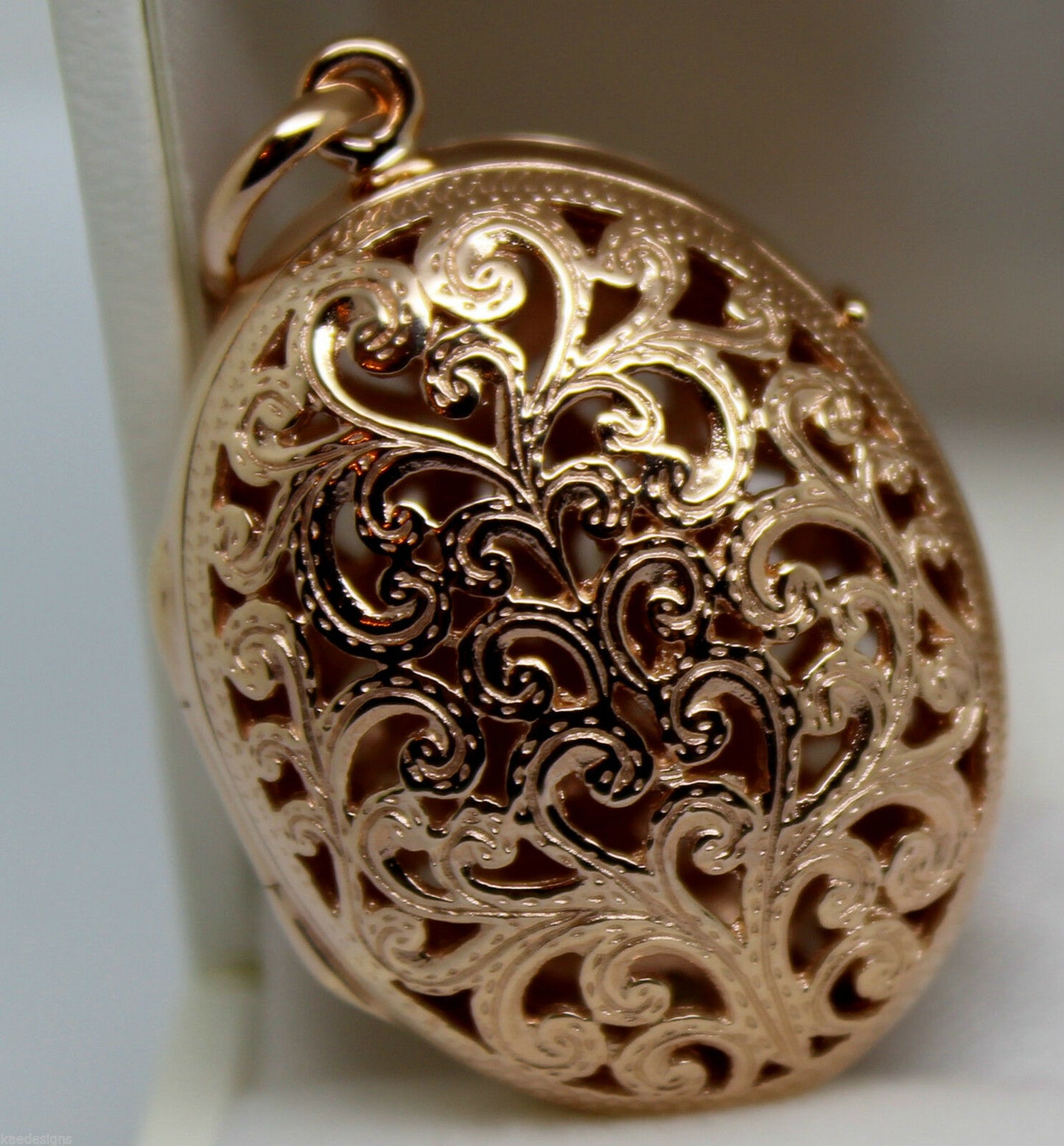 Kaedesigns, New Genuine Heavy 9kt 9ct Rose Gold Filigree Oval Pendant Locket