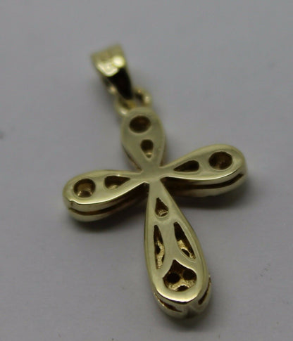 Genuine 9ct Hallmarked 375 Yellow Gold Cubic Cross Pendant