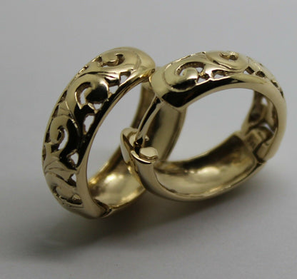 Kaedesigns New Genuine 9ct Solid Yellow, Rose or White Gold Hoop Filigree Huggies Earrings