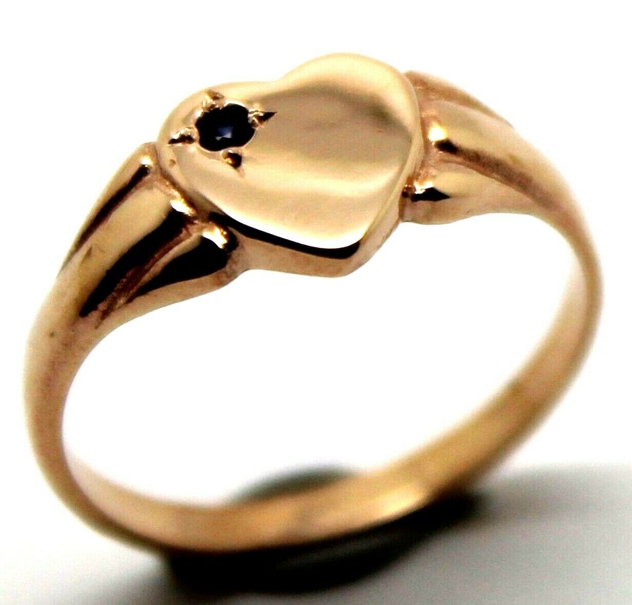 Size J, 9ct Heart Yellow, Rose or White Gold Blue Sapphire Shield Signet Ring