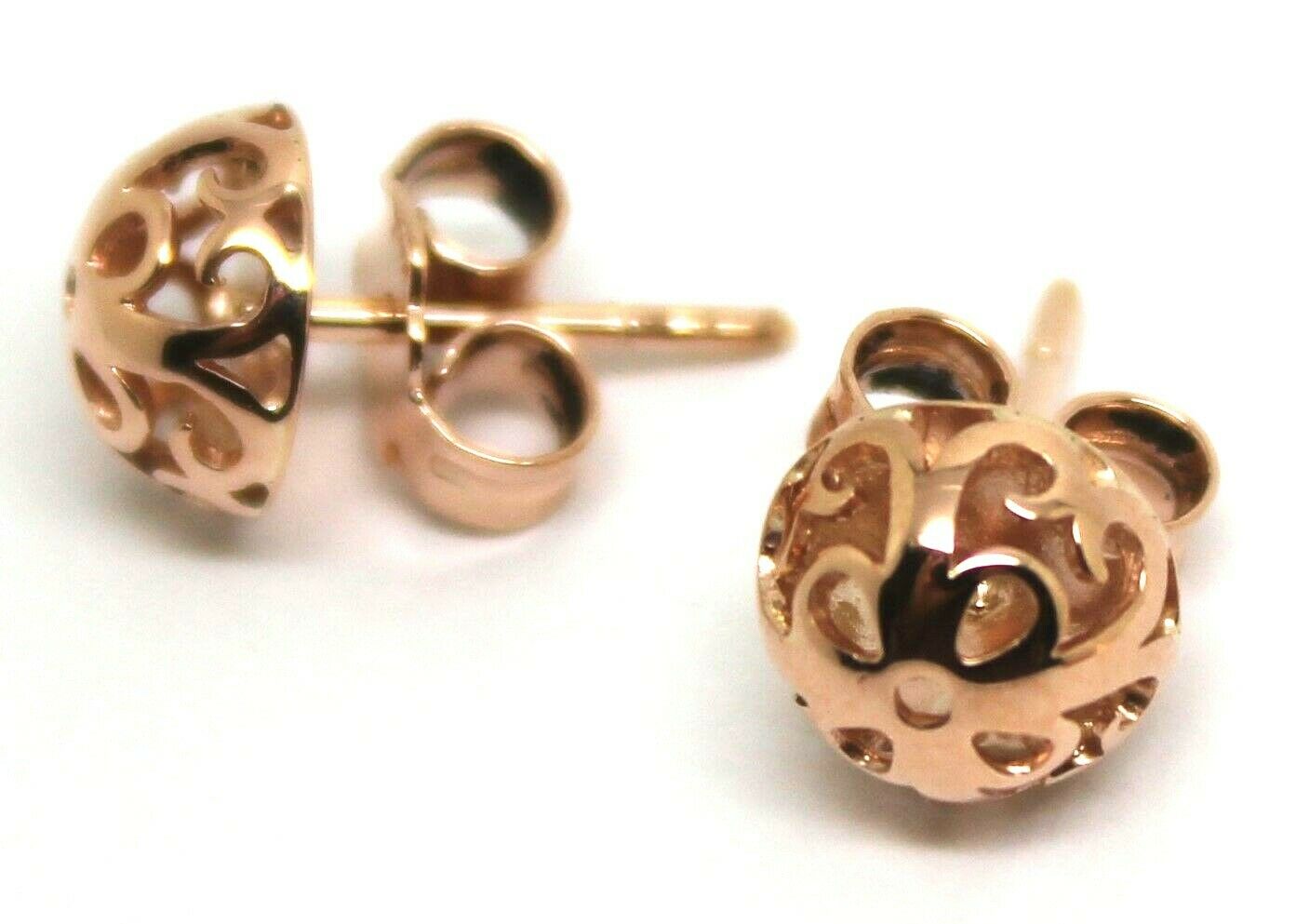 Genuine 9ct Yellow, Rose or White Gold 8mm Filigree Stud Half Ball Earring