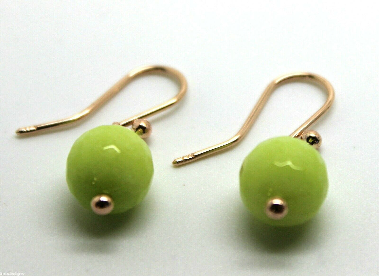 Genuine 9ct Rose Gold 10mm Agate Lime Faceted Ball Earrings