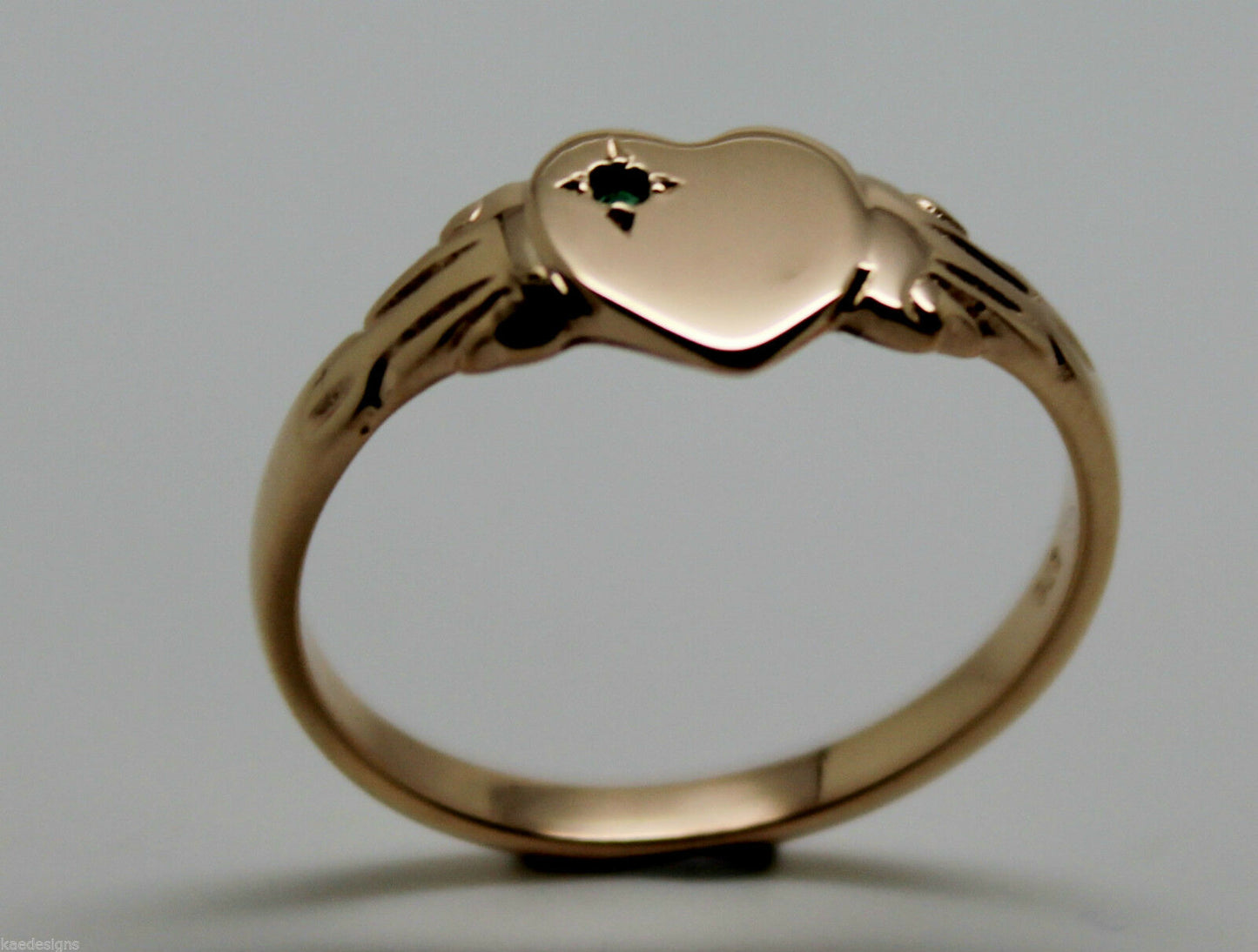 Genuine May Birthstone 9ct Solid Yellow, Rose or White Gold 375 Green Emerald Stone Heart Signet Ring