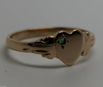 Genuine May Birthstone 9ct Solid Yellow, Rose or White Gold 375 Green Emerald Stone Heart Signet Ring