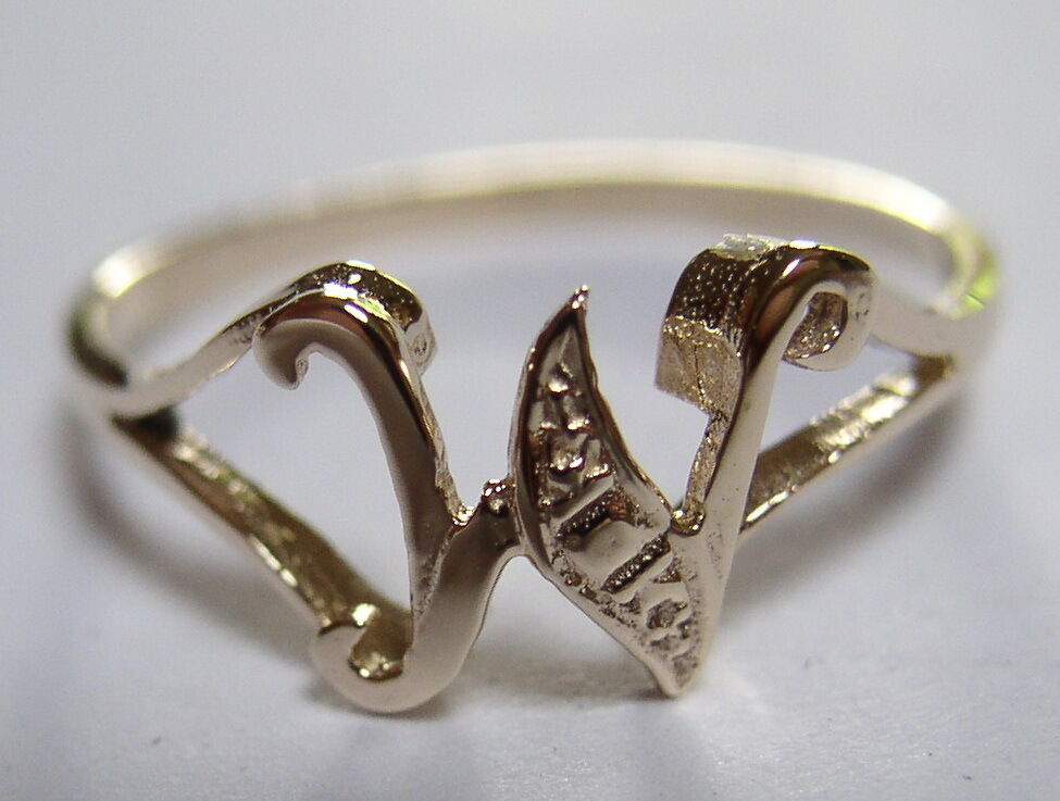 Genuine Delicate 9ct Yellow, Rose or White Gold Initial Ring W